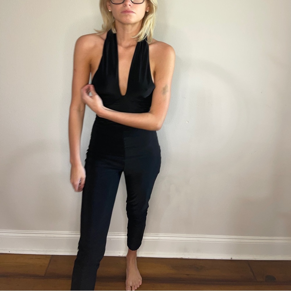 fitted black club london halter jumpsuit
